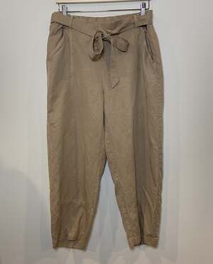 Eileen Fisher Pants Tapered Leg Tie Waist Lyocell Linen Tan Medium M